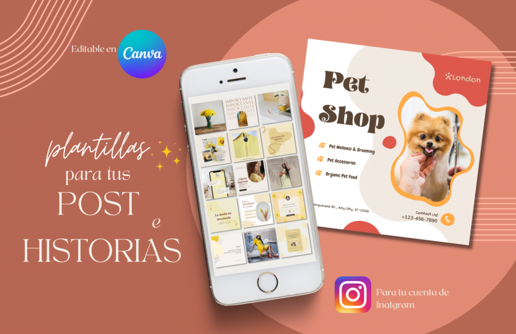 Diseño de plantillas para post e historias de instagram editables en canva