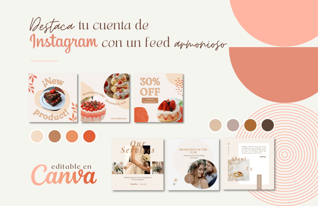 Diseño de plantillas para post e historias de instagram editables en canva
