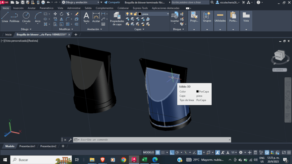 Modelado 3D en AUTOCAD boquillas de blower