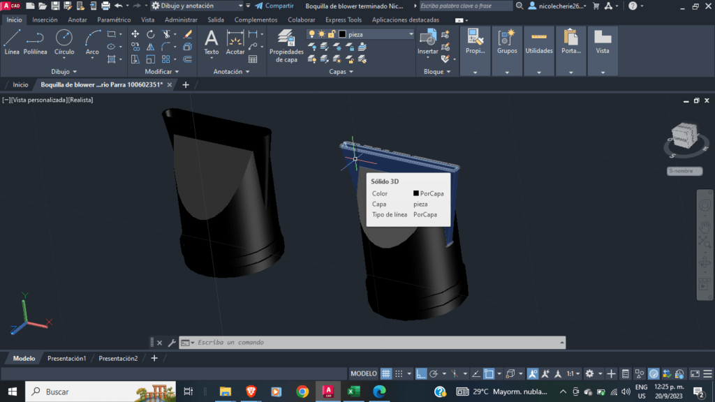 Modelado 3D en AUTOCAD boquillas de blower